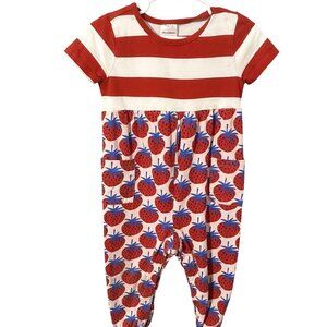 Hanna Andersson Mixie Romper Red Striped Strawberry Girls Toddler 3T